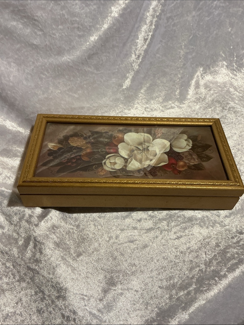 Framed Floral Art Keepsake Box with Velvet Lining
